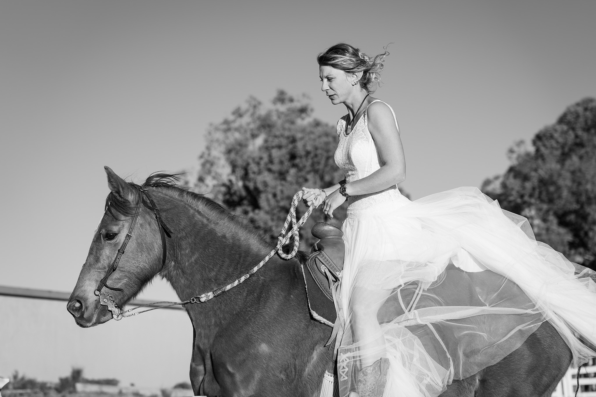 Bride riding her horse