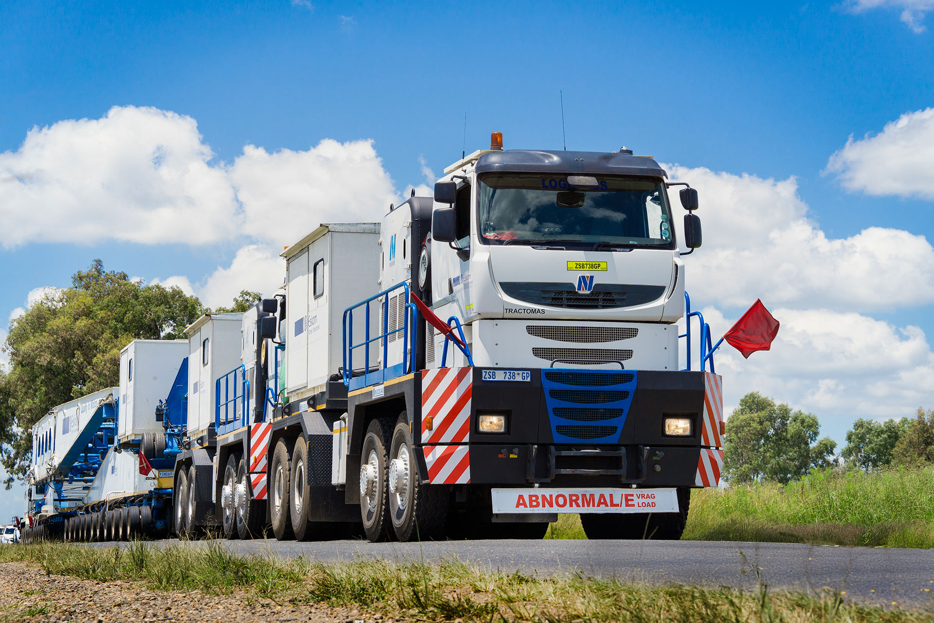 Image of an abnormal load truck transporting heavy transformers