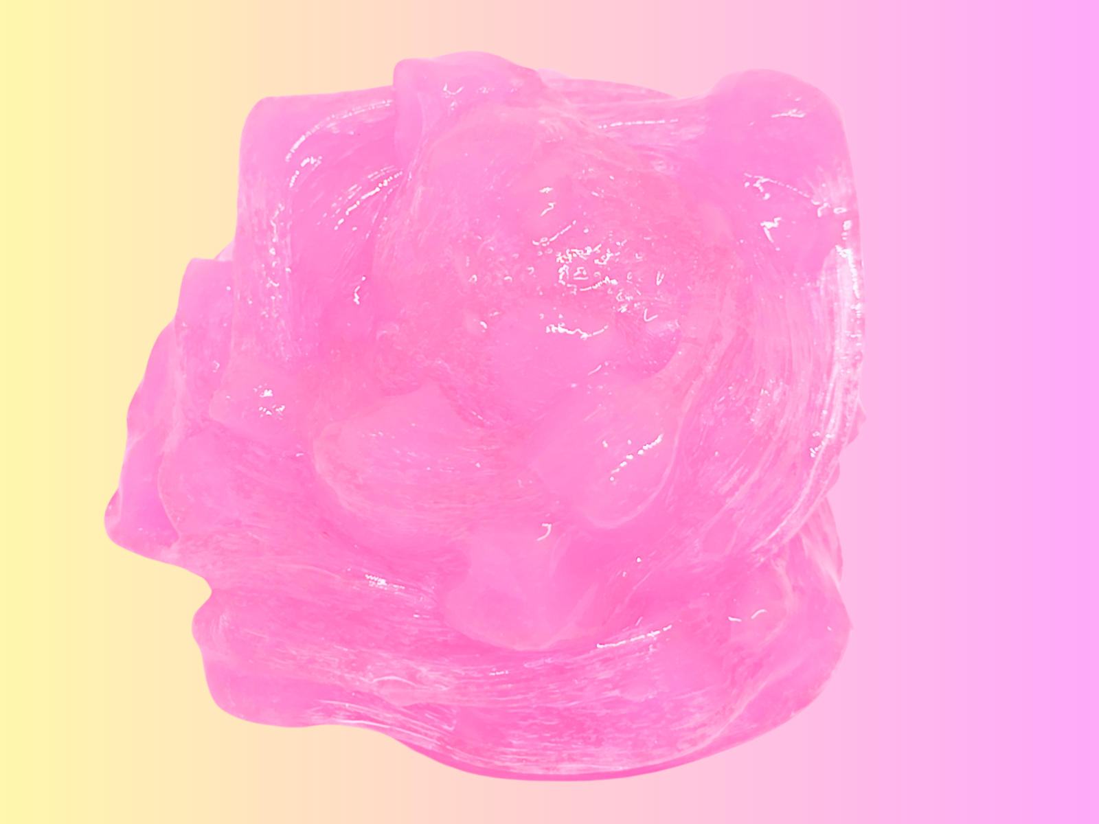 A swirl of transparent pink jelly cube slime from Lilakawaii by Slime Design