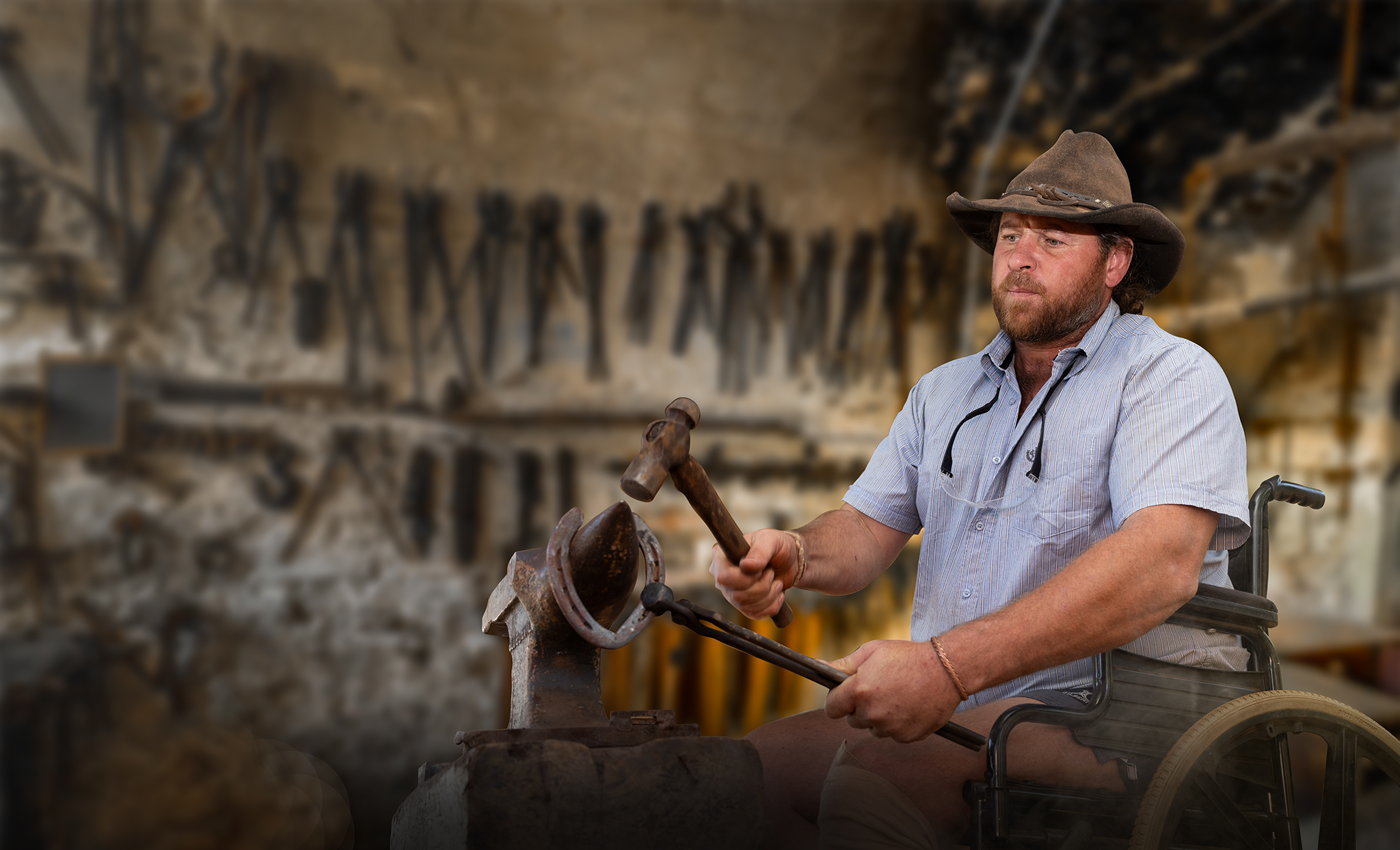 Professional profile portrait of a blacksmith