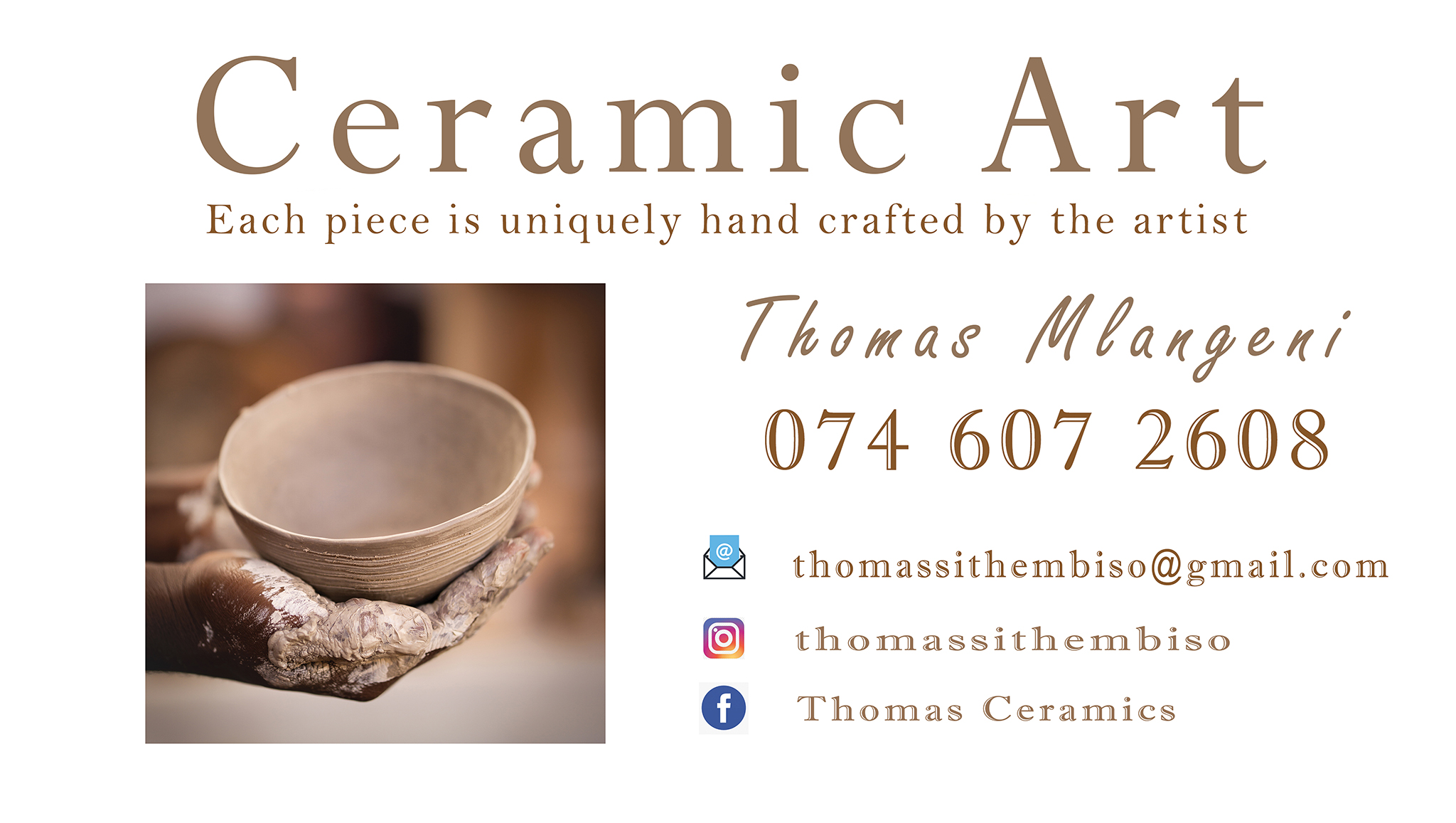 Business card design for a ceramic artist