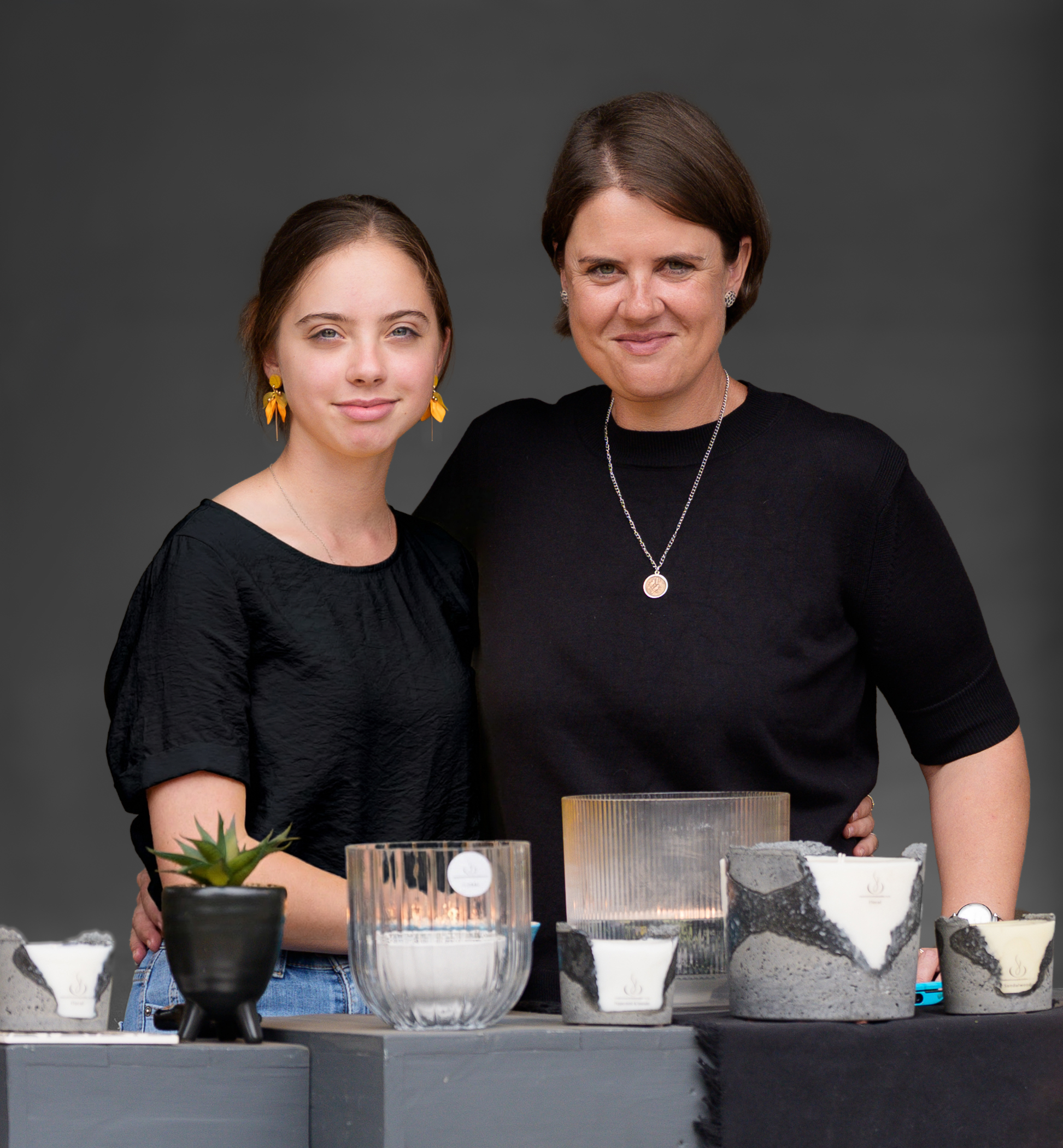 Mother and daughter portrait at the market
