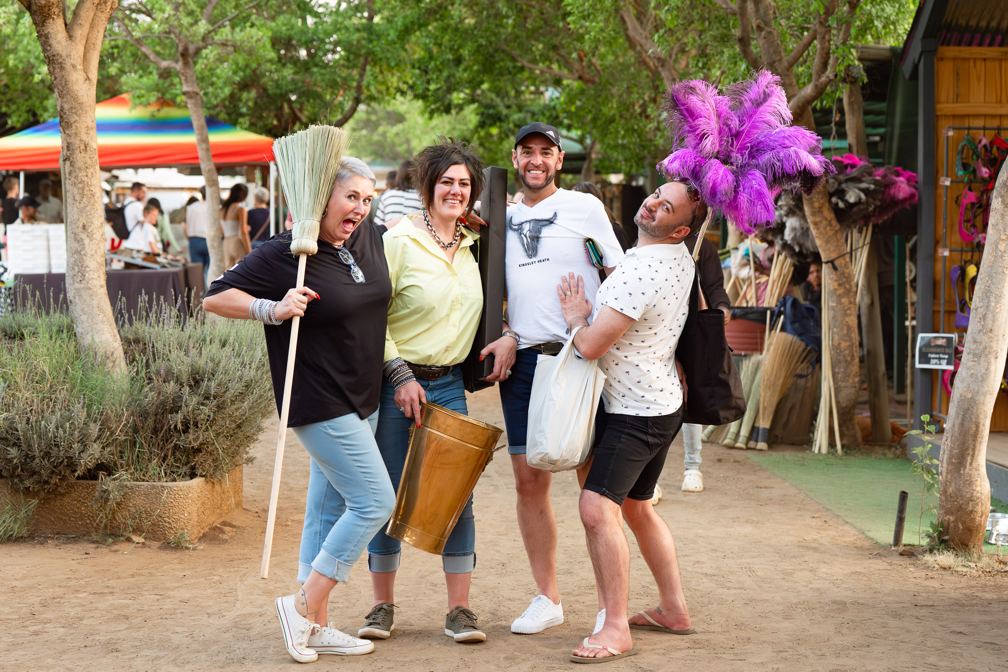A fun group of visitors pose at the Pretoria Boeremark