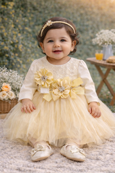 Golden Petal Tulle Dress