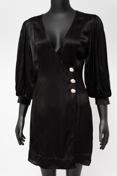 GANNI Mini Satin Dress Black