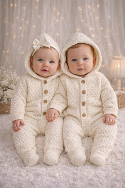 Luna Luxe Knit Hooded Romper – Vanilla Cream