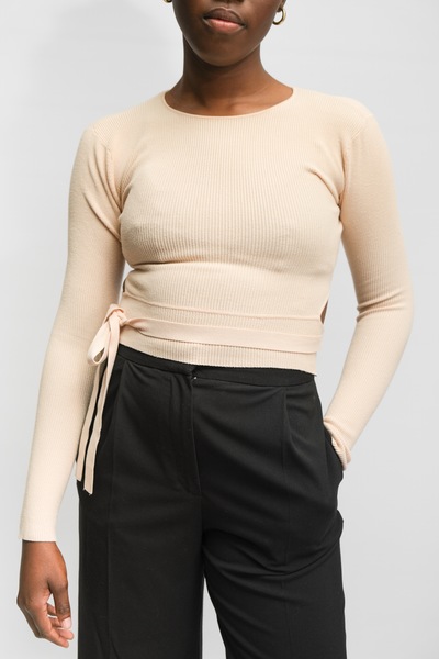 Ribbed Tie Top Peach