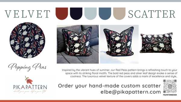 Velvet Scatter Cushion - Popping Red Peas with a Touch of Silver