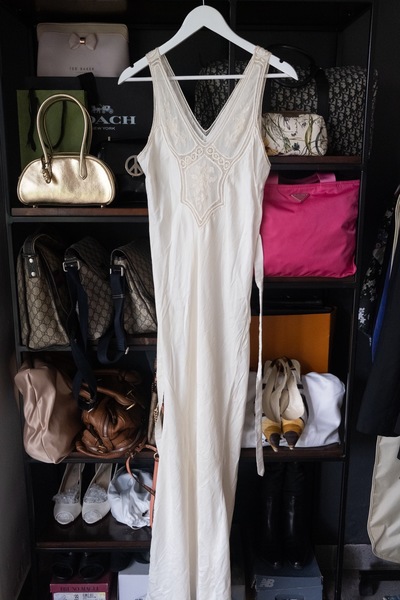 Exquisite Vintage Satin Slip Dress With Lace Neckline