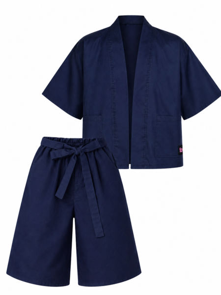 Navy Kimono + Hakama pants set
