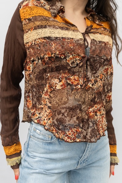 70s Style Lace Tie Top