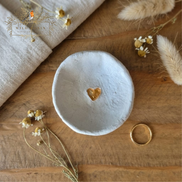 Petite Gold Heart Clay Trinket Dish | Handmade in Cape Town
