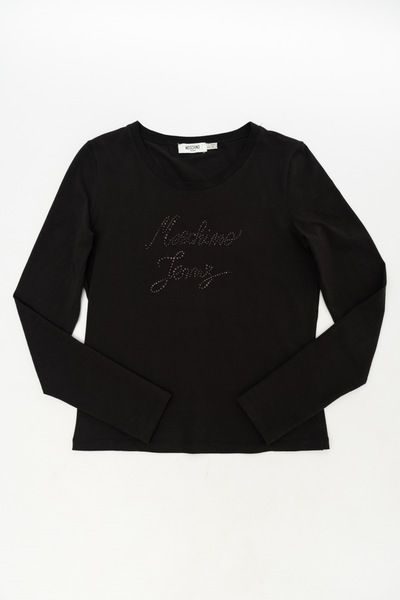 Moschino Jeans Cotton Logo Crystal Long Sleeve Top