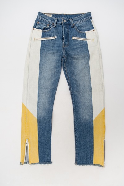 LEVIS 501 Medium Wash Color Block Cropped Jeans