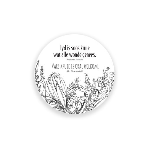24 Coasters Herbs Afrikaans Set of 24 disposable coasters (95mm diameter) to decorate and