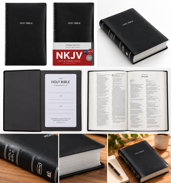 NKJV Black Faux Leather Gift & Award Bible – Red Letter Comfort Print