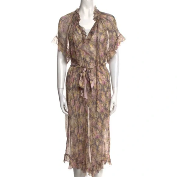 ZIMMERMAN Sheer Floral 100% Silk Midi Dress