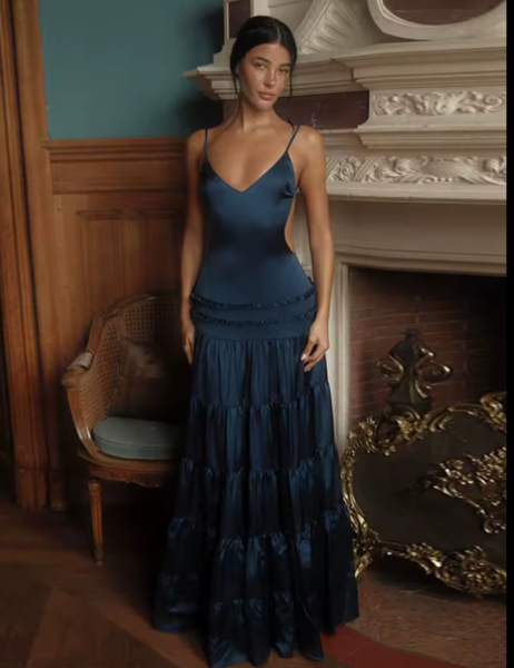 Midnight Cascade Satin Gown