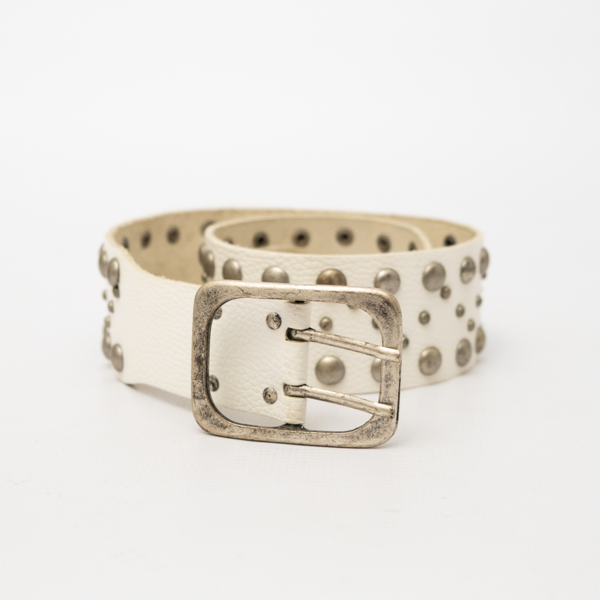 Genuine Leather Wide Belt White Silver