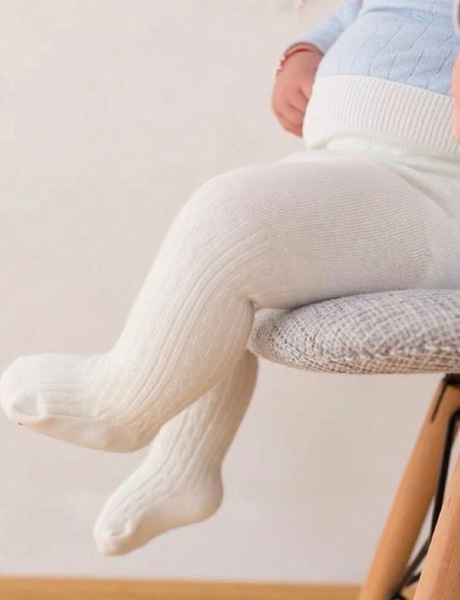 White Ribbed Baby & pattern Tights