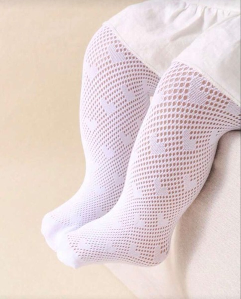 Baby heart pattern tights - white