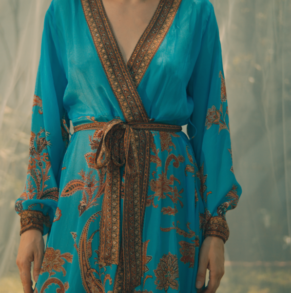 SALT Italian Silk Robe Dress Blue