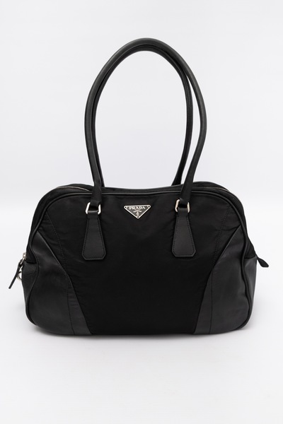 Pre-Owned PRADA Tessuto Nylon Leather Bauletto Shoulder Bag