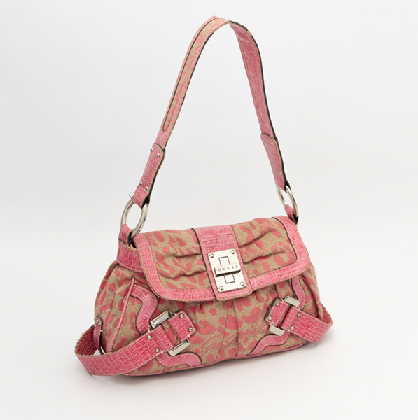 GUESS Vintage Shoulder Bag Canvas Leather Pink