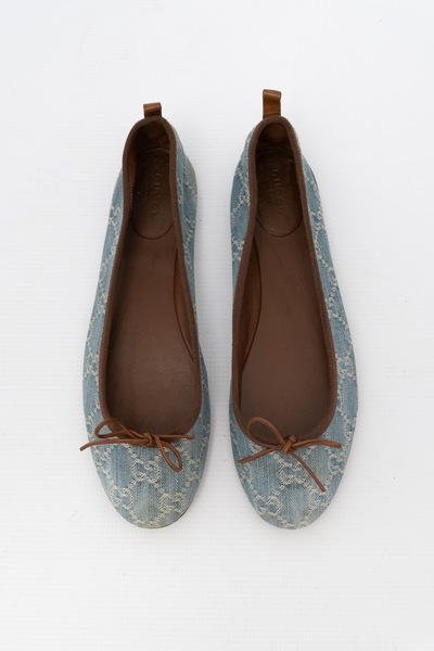 GUCCI GG Supreme Soft Denim Ballerina Flats