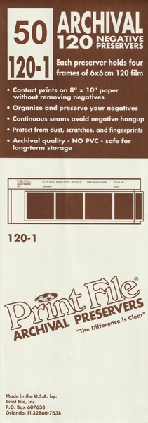 PrintFile 120-1 Archival Negative Pages – 120 Medium Format Film four 6x6x negatives – Pack of 20