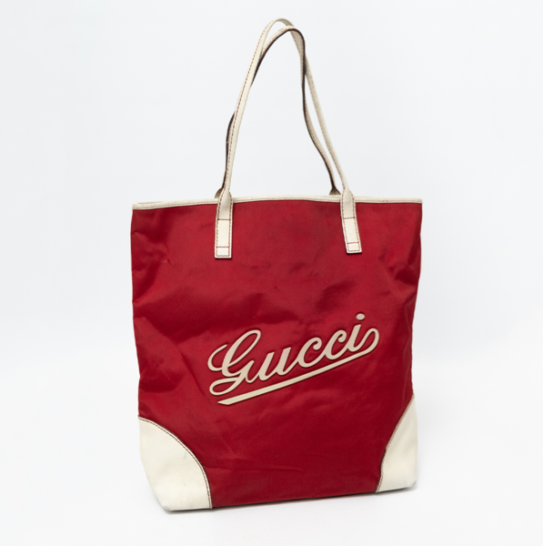 GUCCI Vintage Nylon Canvas Leather Tote Bag