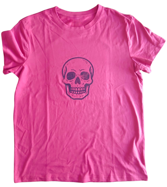 Light Red Hand-Printed Skull T-Shirt – Block Print Gothic Streetwear
