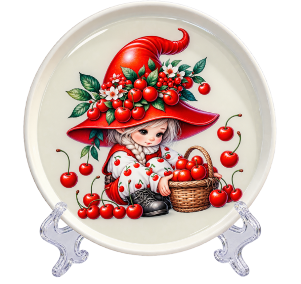 Cherry Basket Girl Decorative Plate