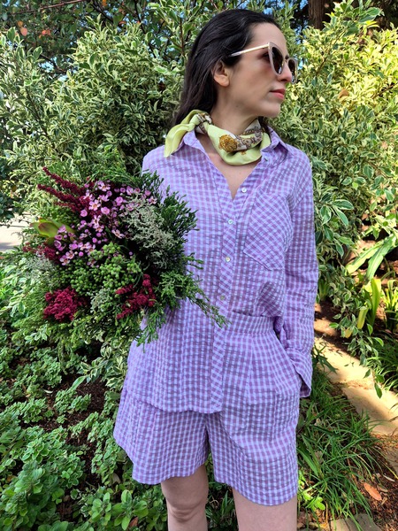 The Lilac classic check shirt is classic in cut and length, sleeves are long with cuffs (nice to roll up for hotter weather) Mother of pearl buttons and bias cut pocket and button stand adds to the luxurious finish of this classic shirt.
Kate is wearing a small.
Cotton check has been pre washed.
Hand wash or cold cycle wash only.
Do not hot wash or tumble dry.
