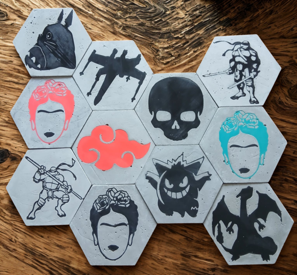 Handmade 3D Printed Hex Cement Display Tiles – Pop Culture Desk Decor