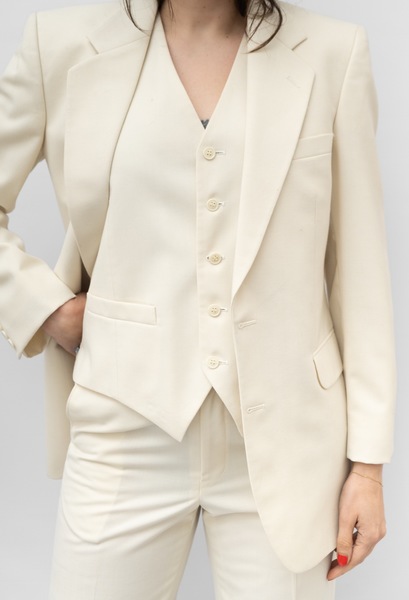 Vintage Wool Blend Three Piece Suit Cream