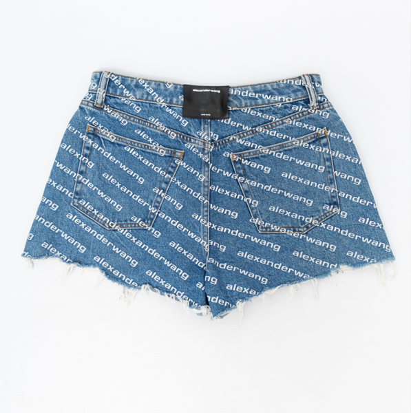 ALEXANDER WANG Med Blue Bite Logo High Rise Denim Shorts
