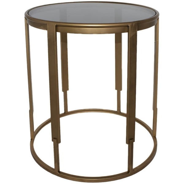 RS Luxury Collection Gold Metal Side Table with Smoke Grey Glass