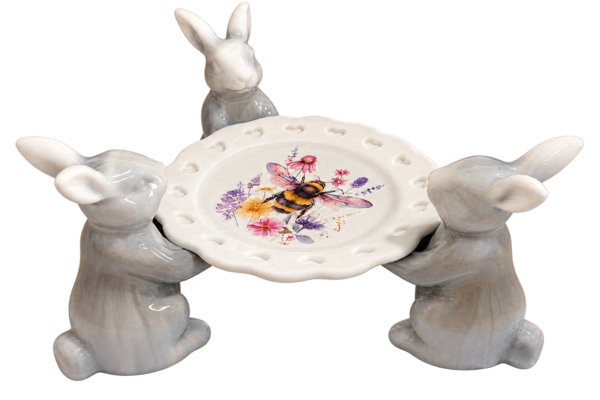Rabbit Trio with Bee Plate