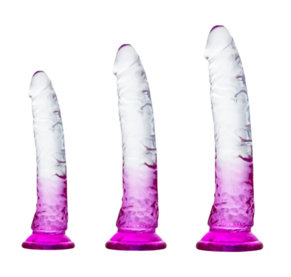Clear & Purple TPE 3-Piece Dildo Set