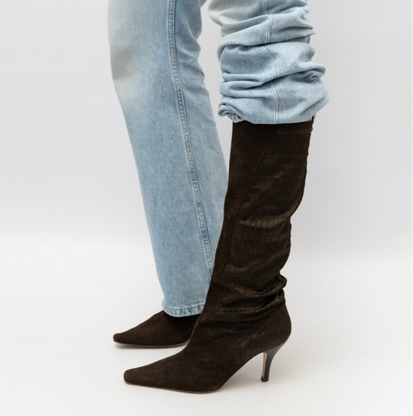 Vintage HOBBS Mixed Fabric Genuine Suede Boots