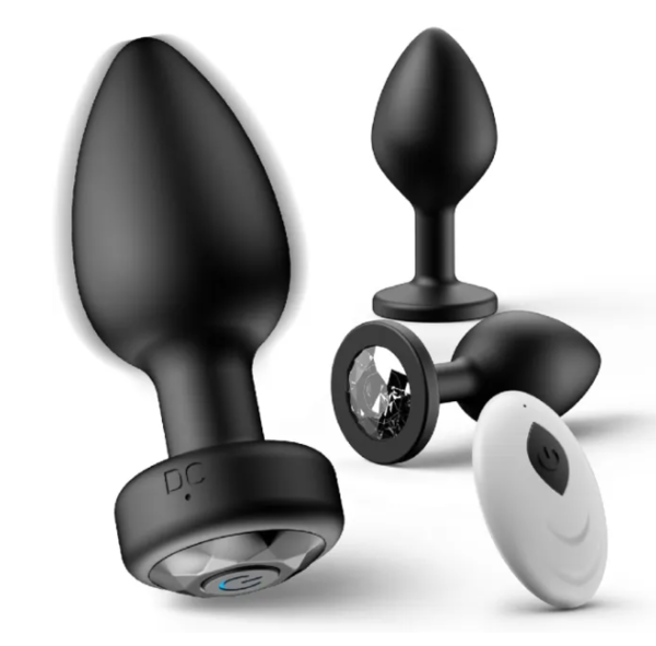10-Speed Black Remote Control Rechargeable Silicone Vibrating Anal Plug Set