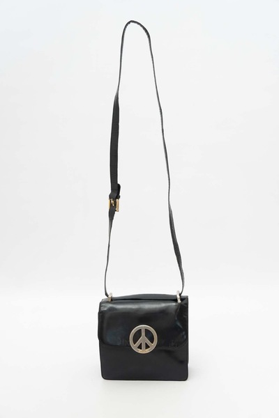 MOSCHINO Vintage 1990 Black Patent Peace Flap Crossbody Bag