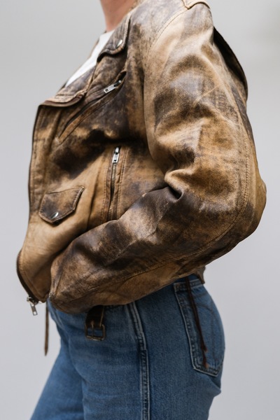 Vintage Faded Look Biker Jacket