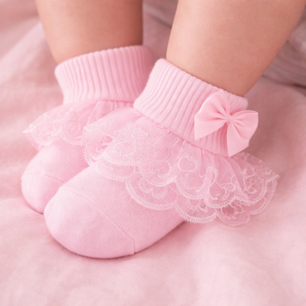 Frilly Pink Lace Baby Socks