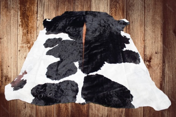 Nguni Cowhide Rug AAG01 - Classic Black & White with a Natural Brown Accent