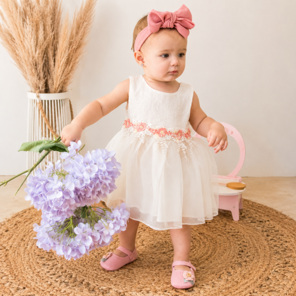 Baby party dress with pink flower detail