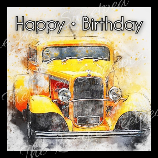 Made by us Birthday card - Yellow Vintage car