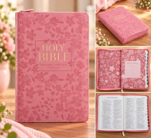 ESV Pink Floral Bible with Zip – English Standard Version