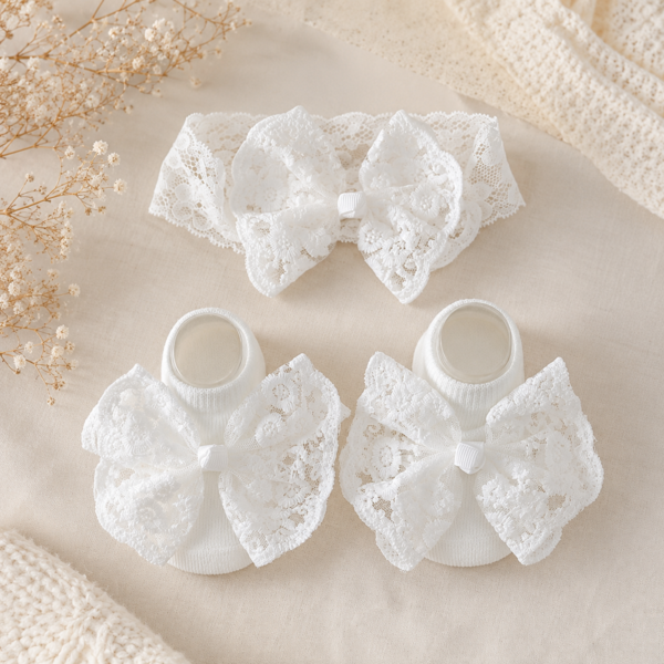 Snow Blossom Baby Set (socks & headband)